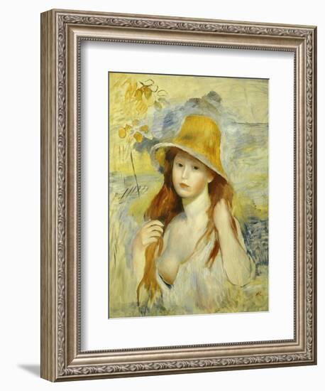 Young Girl with a Straw Hat, 1884-Pierre-Auguste Renoir-Framed Giclee Print