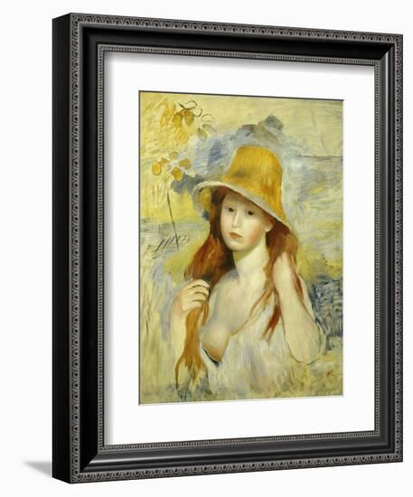 Young Girl with a Straw Hat, 1884-Pierre-Auguste Renoir-Framed Giclee Print