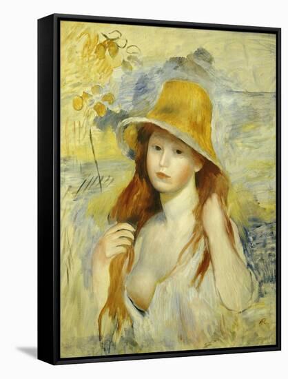 Young Girl with a Straw Hat, 1884-Pierre-Auguste Renoir-Framed Stretched Canvas
