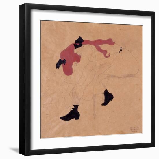 Young Girl with Black Ribbon in Red Hair, Putting Her Shoes On, 1909-Egon Schiele-Framed Giclee Print