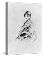 Young Girl with Cat, 1889 (Drypoint)-Berthe Morisot-Stretched Canvas