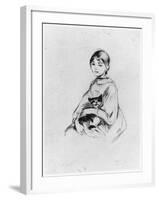 Young Girl with Cat, 1889 (Drypoint)-Berthe Morisot-Framed Giclee Print