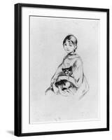 Young Girl with Cat, 1889 (Drypoint)-Berthe Morisot-Framed Giclee Print