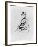 Young Girl with Cat, 1889 (Drypoint)-Berthe Morisot-Framed Giclee Print
