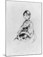 Young Girl with Cat, 1889 (Drypoint)-Berthe Morisot-Mounted Giclee Print
