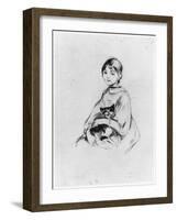 Young Girl with Cat, 1889 (Drypoint)-Berthe Morisot-Framed Giclee Print