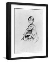 Young Girl with Cat, 1889 (Drypoint)-Berthe Morisot-Framed Giclee Print