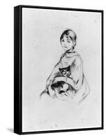 Young Girl with Cat, 1889 (Drypoint)-Berthe Morisot-Framed Stretched Canvas