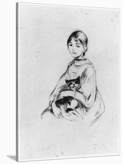 Young Girl with Cat, 1889 (Drypoint)-Berthe Morisot-Stretched Canvas