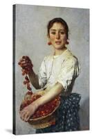 Young Girl with Cherries-Cesare Viazzi-Stretched Canvas