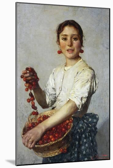 Young Girl with Cherries-Cesare Viazzi-Mounted Giclee Print