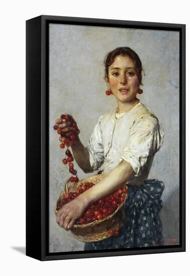 Young Girl with Cherries-Cesare Viazzi-Framed Stretched Canvas