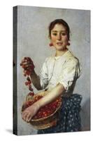 Young Girl with Cherries-Cesare Viazzi-Stretched Canvas