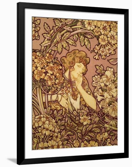 Young Girl with Flowers, 1900-Alphonse Mucha-Framed Premium Giclee Print