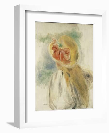 Young Girl with Flowers in her Hat-Pierre-Auguste Renoir-Framed Giclee Print