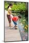 Young Girl with Her Young Brother Feeding Colorful Koi Carps in Tropical Pond.-Juriah-Mounted Photographic Print