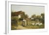 Young Girl with Sheep, by a Cottage-Benjamin D. Sigmund-Framed Giclee Print