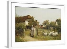 Young Girl with Sheep, by a Cottage-Benjamin D. Sigmund-Framed Giclee Print