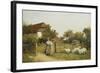 Young Girl with Sheep, by a Cottage-Benjamin D. Sigmund-Framed Giclee Print