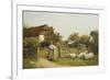 Young Girl with Sheep, by a Cottage-Benjamin D. Sigmund-Framed Giclee Print