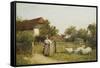 Young Girl with Sheep, by a Cottage-Benjamin D. Sigmund-Framed Stretched Canvas