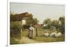 Young Girl with Sheep, by a Cottage-Benjamin D. Sigmund-Framed Giclee Print