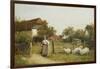 Young Girl with Sheep, by a Cottage-Benjamin D. Sigmund-Framed Giclee Print