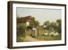 Young Girl with Sheep, by a Cottage-Benjamin D. Sigmund-Framed Giclee Print