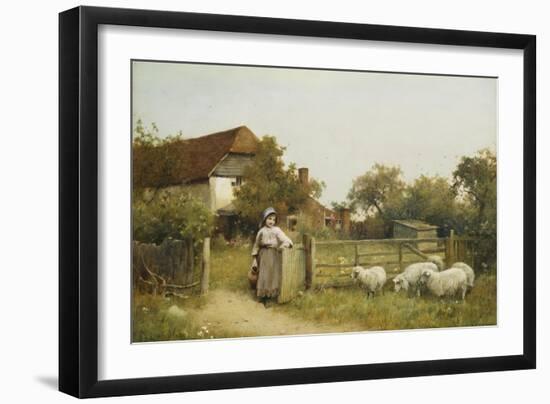 Young Girl with Sheep, by a Cottage-Benjamin D. Sigmund-Framed Giclee Print