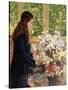 Young Girl with Vases of Flowers-Theo van Rysselberghe-Stretched Canvas