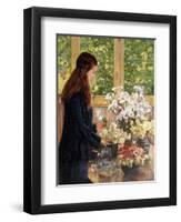 Young Girl with Vases of Flowers-Theo van Rysselberghe-Framed Giclee Print