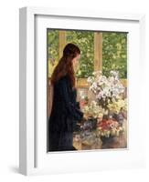 Young Girl with Vases of Flowers-Theo van Rysselberghe-Framed Giclee Print