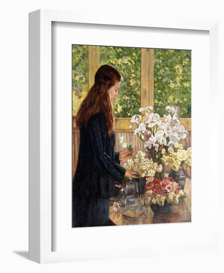 Young Girl with Vases of Flowers-Theo van Rysselberghe-Framed Giclee Print