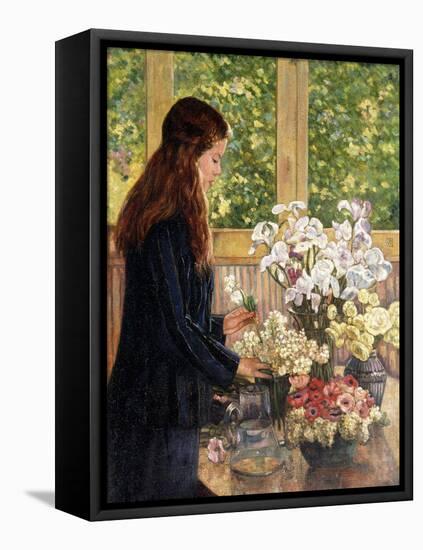 Young Girl with Vases of Flowers-Theo van Rysselberghe-Framed Stretched Canvas