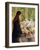 Young Girl with Vases of Flowers-Theo van Rysselberghe-Framed Giclee Print