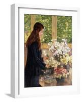 Young Girl with Vases of Flowers-Theo van Rysselberghe-Framed Giclee Print