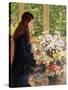 Young Girl with Vases of Flowers-Theo van Rysselberghe-Stretched Canvas