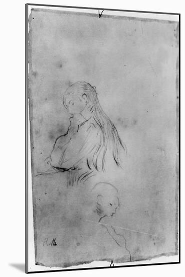 Young Girl Writing, 1891 (Charcoal on Paper)-Berthe Morisot-Mounted Giclee Print