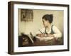 Young Girl Writing at Her Desk with Birds-Henriette Browne-Framed Giclee Print