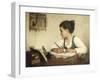 Young Girl Writing at Her Desk with Birds-Henriette Browne-Framed Giclee Print