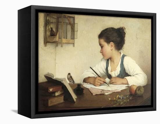 Young Girl Writing at Her Desk with Birds-Henriette Browne-Framed Stretched Canvas