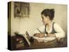 Young Girl Writing at Her Desk with Birds-Henriette Browne-Stretched Canvas