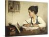 Young Girl Writing at Her Desk with Birds-Henriette Browne-Stretched Canvas