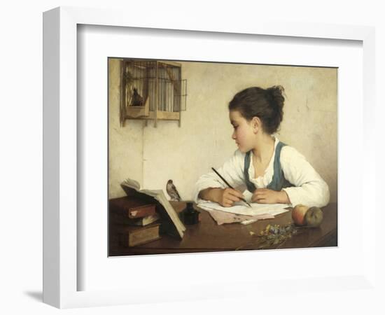 Young Girl Writing at Her Desk with Birds-Henriette Browne-Framed Giclee Print