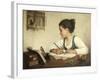 Young Girl Writing at Her Desk with Birds-Henriette Browne-Framed Giclee Print