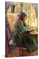 Young Girl Writing-Berthe Morisot-Stretched Canvas