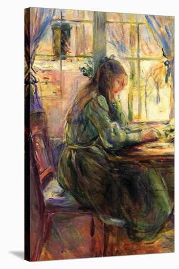 Young Girl Writing-Berthe Morisot-Stretched Canvas