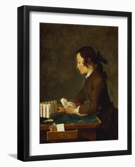 Young Girl (Young Boy?) Building a House of Cards-Jean-Baptiste Simeon Chardin-Framed Giclee Print