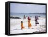 Young Girls and Their Mother Walking Along the Beach, Zanzibar, Tanzania, East Africa, Africa-Yadid Levy-Framed Stretched Canvas