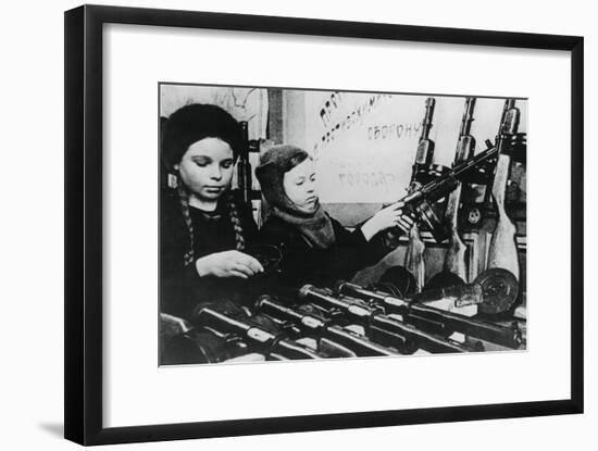 Young Girls Assembling Machine Guns in a Russian Factory, 1943-null-Framed Giclee Print